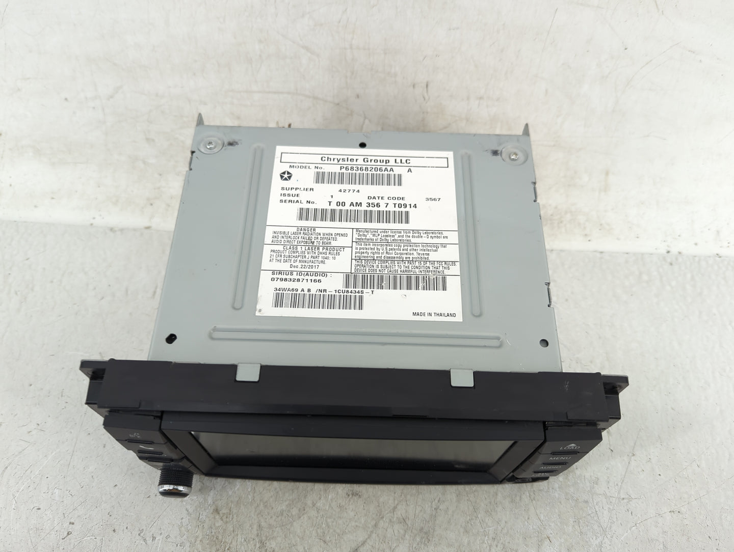 2012-2016 Chrysler Town & Country Radio AM FM Cd Player Receiver Replacement P/N:68368206AA Fits OEM Used Auto Parts - Oemus