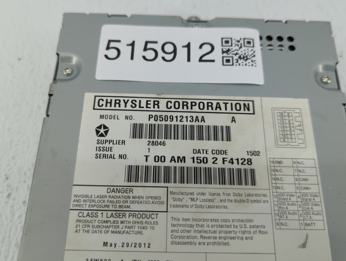 2008-2016 Chrysler Town & Country Am Fm Cd Player Radio Receiver - Oemusedautoparts1.com