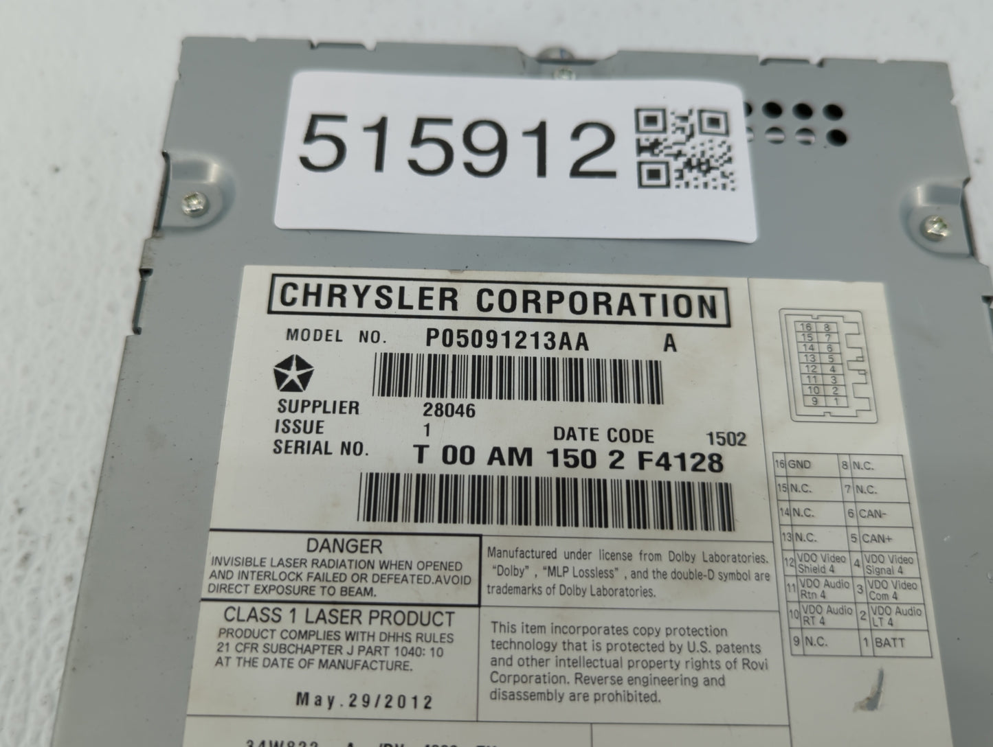 2008-2016 Chrysler Town & Country Am Fm Cd Player Radio Receiver - Oemusedautoparts1.com