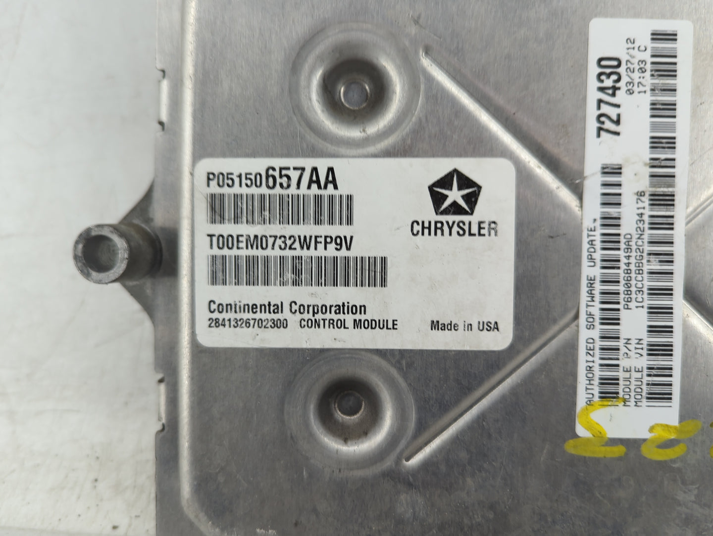 2012 Dodge Avenger PCM Engine Control Computer ECU ECM PCU OEM P/N:P05150657AA Fits OEM Used Auto Parts - Oemusedautoparts1.