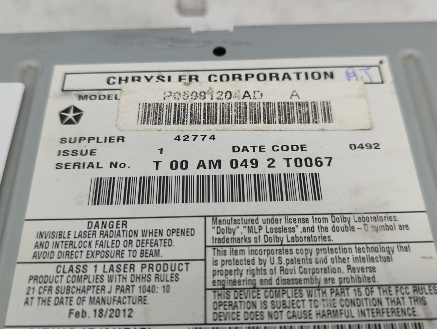 2012 Dodge Caravan Radio AM FM Cd Player Receiver Replacement P/N:P05991204AD Fits Fits 2013 2014 2015 2016 2017 2018 2019 2