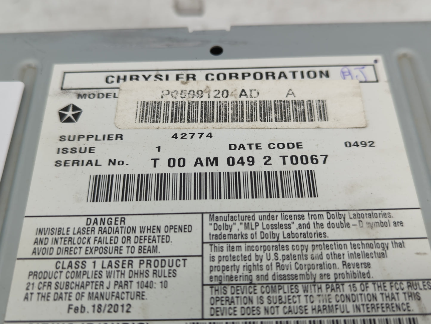 2012 Dodge Caravan Radio AM FM Cd Player Receiver Replacement P/N:P05991204AD Fits Fits 2013 2014 2015 2016 2017 2018 2019 2