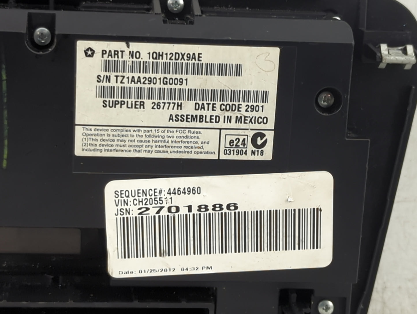 2011-2012 Dodge Charger Climate Control Module Temperature AC/Heater Replacement P/N:1QH12DX9AE Fits Fits 2011 2012 OEM Used