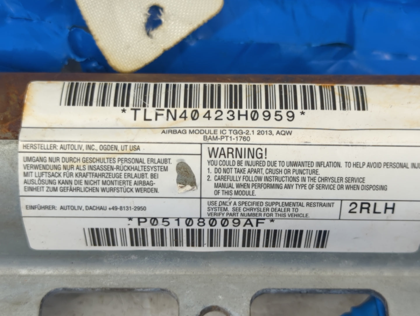 2012 Dodge Journey Air Bag Driver Left Steering Wheel Mounted P/N:P05108009AF Fits OEM Used Auto Parts - Oemusedautoparts1.c