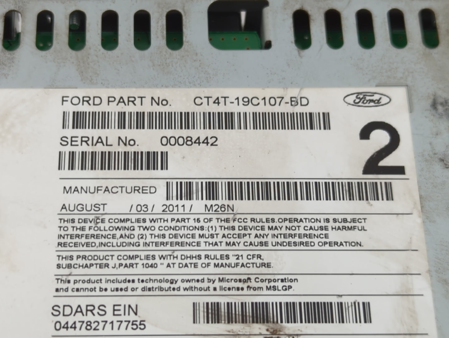 2012 Ford Edge Radio AM FM Cd Player Receiver Replacement P/N:CT4T-19C107-BD Fits OEM Used Auto Parts - Oemusedautoparts1.co