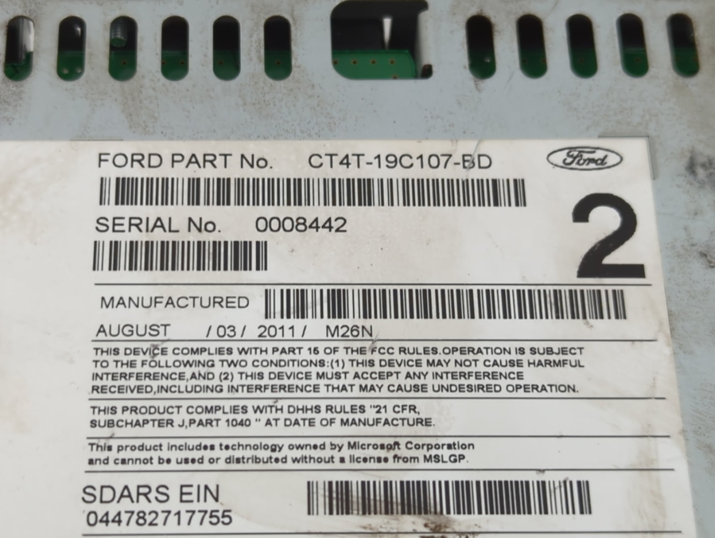 2012 Ford Edge Radio AM FM Cd Player Receiver Replacement P/N:CT4T-19C107-BD Fits OEM Used Auto Parts - Oemusedautoparts1.co