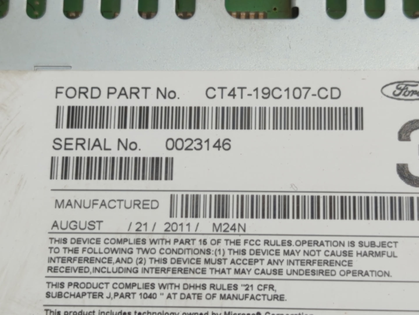 2012 Ford Edge Radio AM FM Cd Player Receiver Replacement P/N:CT4T-19C107-CD Fits OEM Used Auto Parts - Oemusedautoparts1.co
