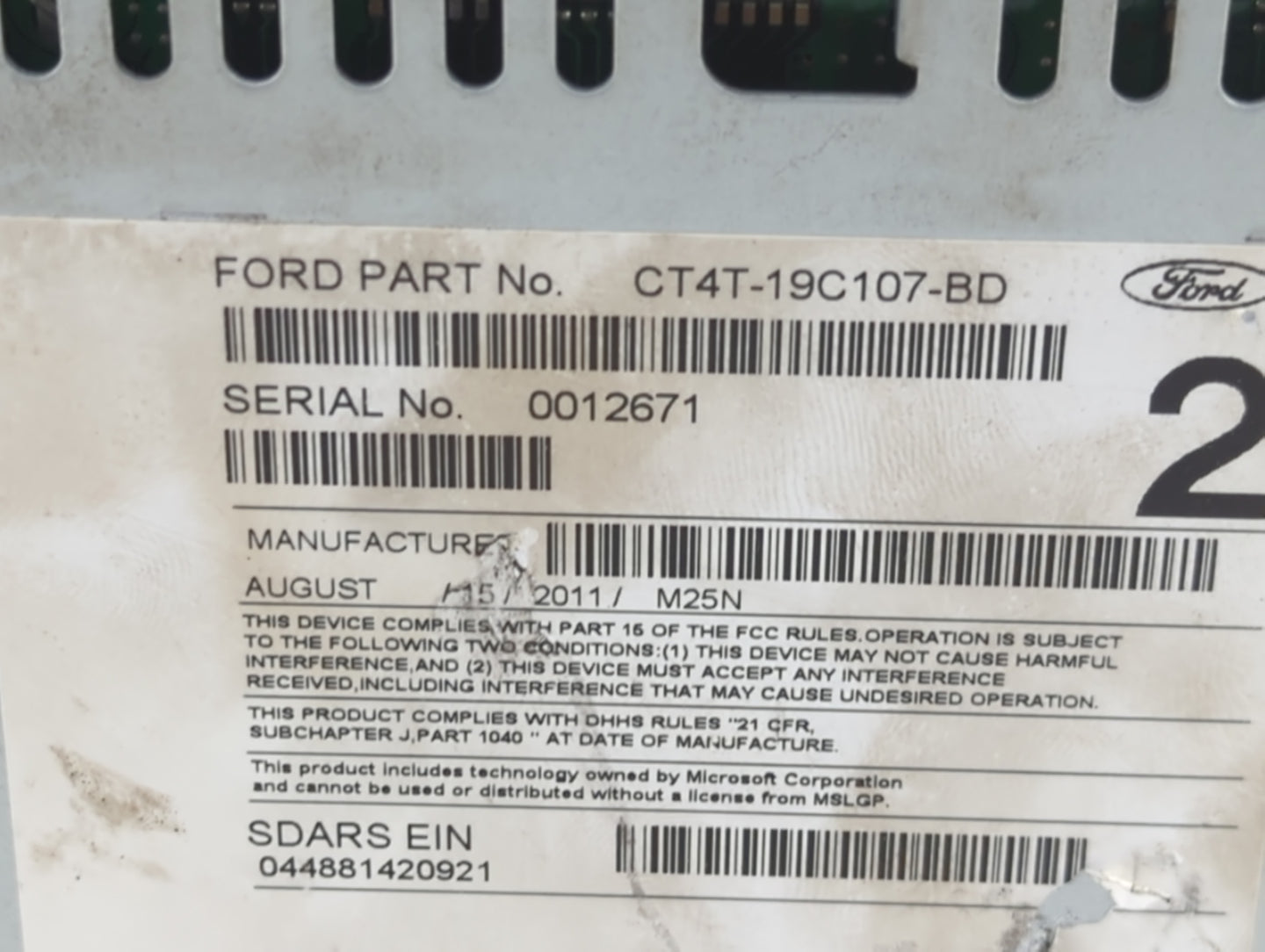2012 Ford Edge Radio AM FM Cd Player Receiver Replacement P/N:CT4T-19C107-BD Fits OEM Used Auto Parts - Oemusedautoparts1.co