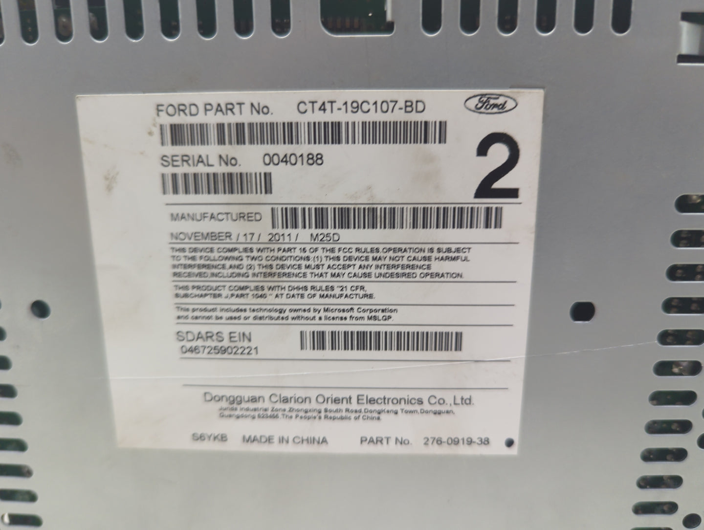 2012 Ford Edge Radio AM FM Cd Player Receiver Replacement P/N:CT4T-19C107-BD PU-3454L-C, 276-0919-38 Fits OEM Used Auto Part