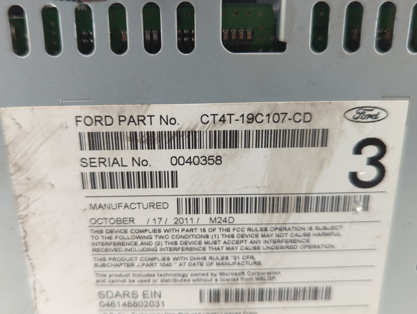 2012 Ford Edge Radio AM FM Cd Player Receiver Replacement P/N:CT4T-19C107-BC CT4T-19C107-BB, CT4T-19C107-CB, CT4T-19C107-CD 