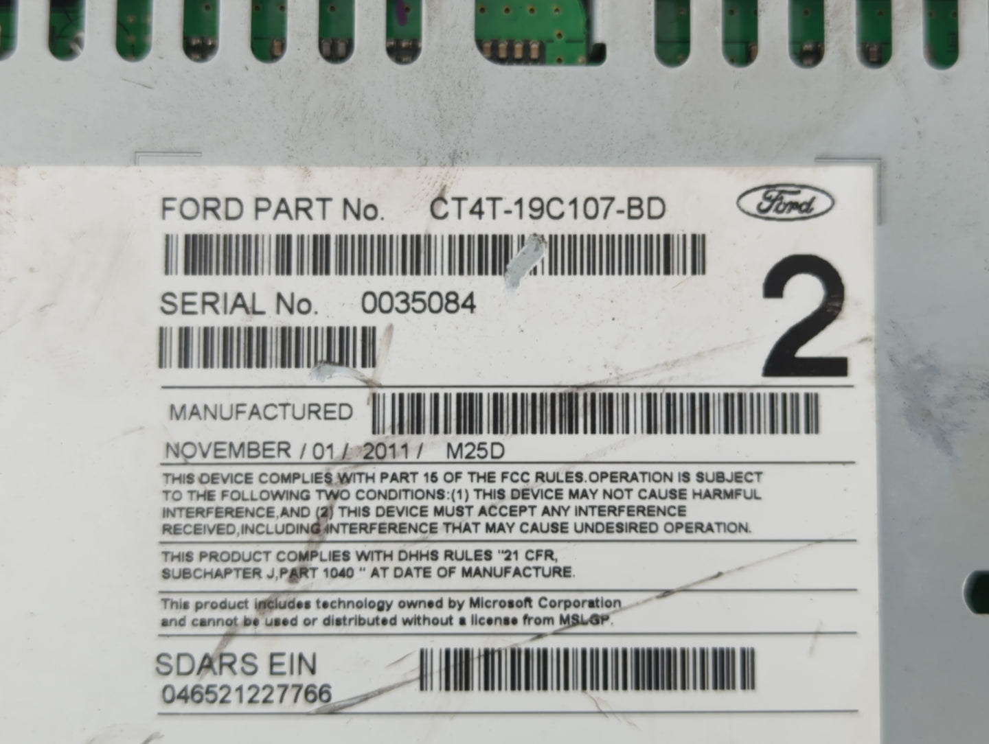 2012 Ford Edge Radio AM FM Cd Player Receiver Replacement P/N:CT4T-19C107-BD Fits Fits 2013 OEM Used Auto Parts - Oemusedaut