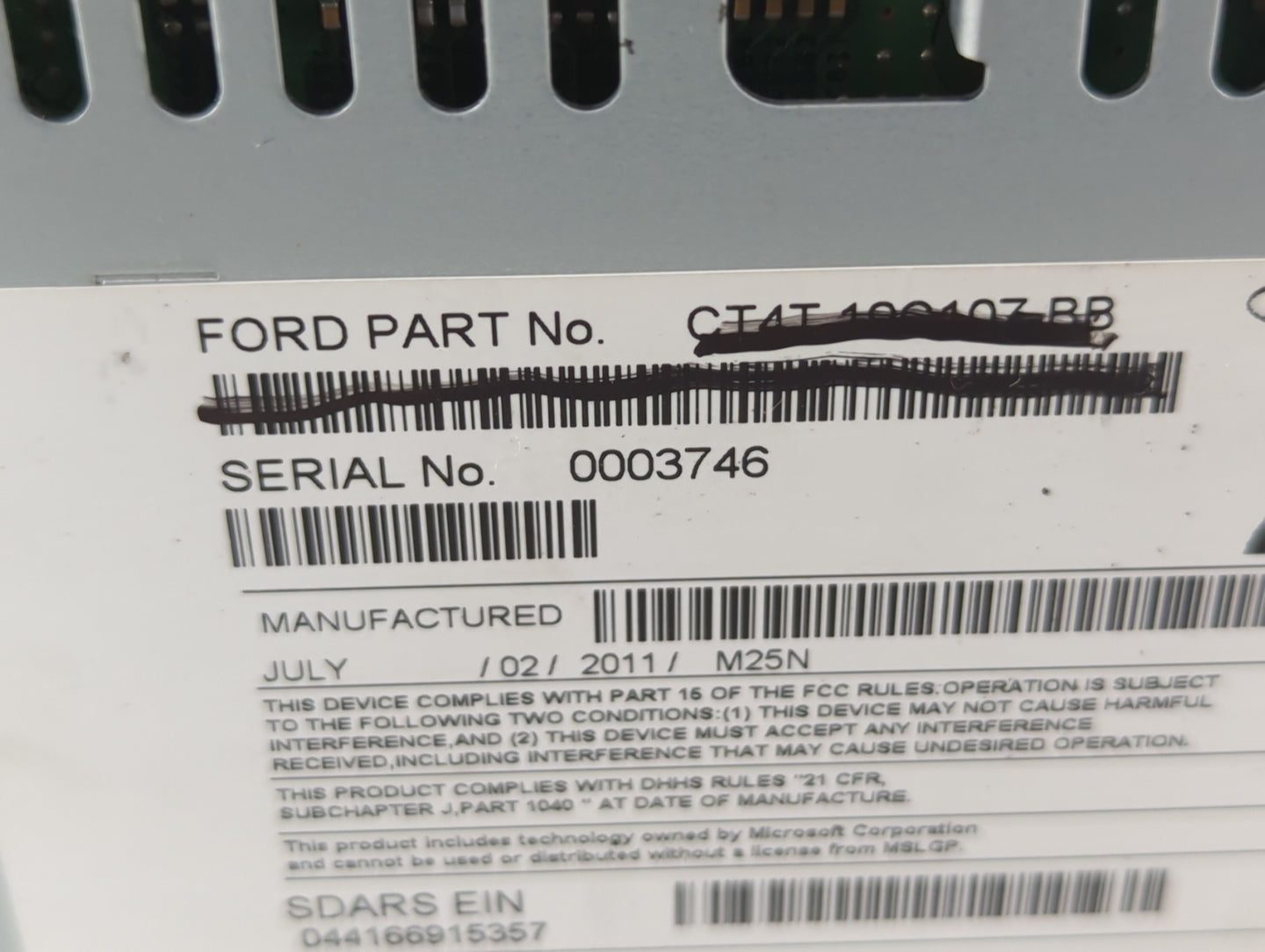 2012 Ford Edge Radio AM FM Cd Player Receiver Replacement P/N:CT4T-19C107-BD Fits Fits 2013 OEM Used Auto Parts - Oemusedaut