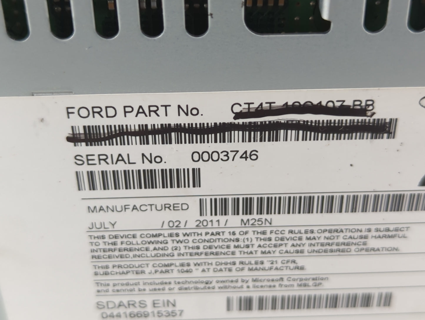 2012 Ford Edge Radio AM FM Cd Player Receiver Replacement P/N:CT4T-19C107-BD Fits Fits 2013 OEM Used Auto Parts - Oemusedaut