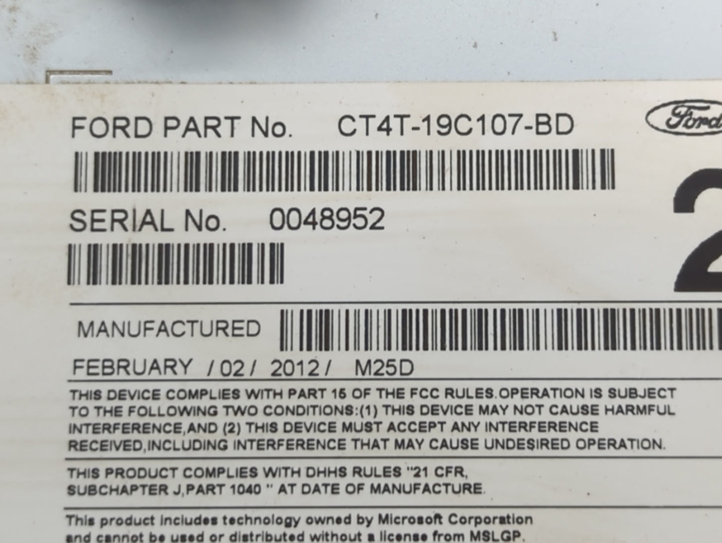2012 Ford Edge Radio AM FM Cd Player Receiver Replacement P/N:CT4T-19C107-BD Fits OEM Used Auto Parts - Oemusedautoparts1.co
