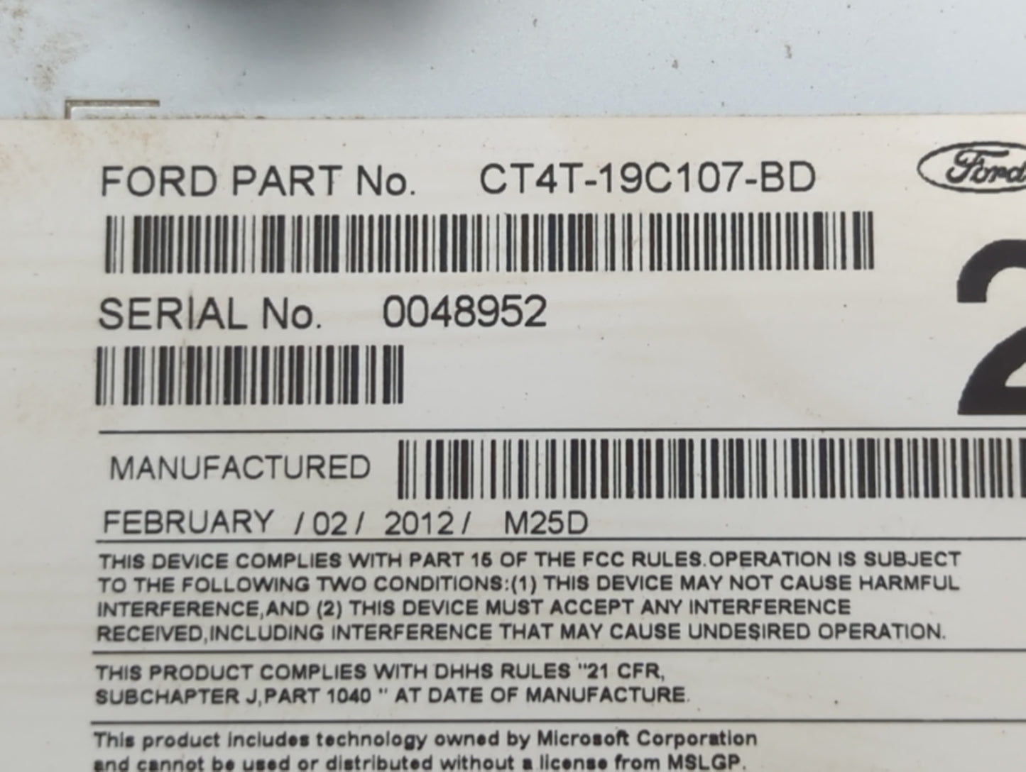 2012 Ford Edge Radio AM FM Cd Player Receiver Replacement P/N:CT4T-19C107-BD Fits OEM Used Auto Parts - Oemusedautoparts1.co