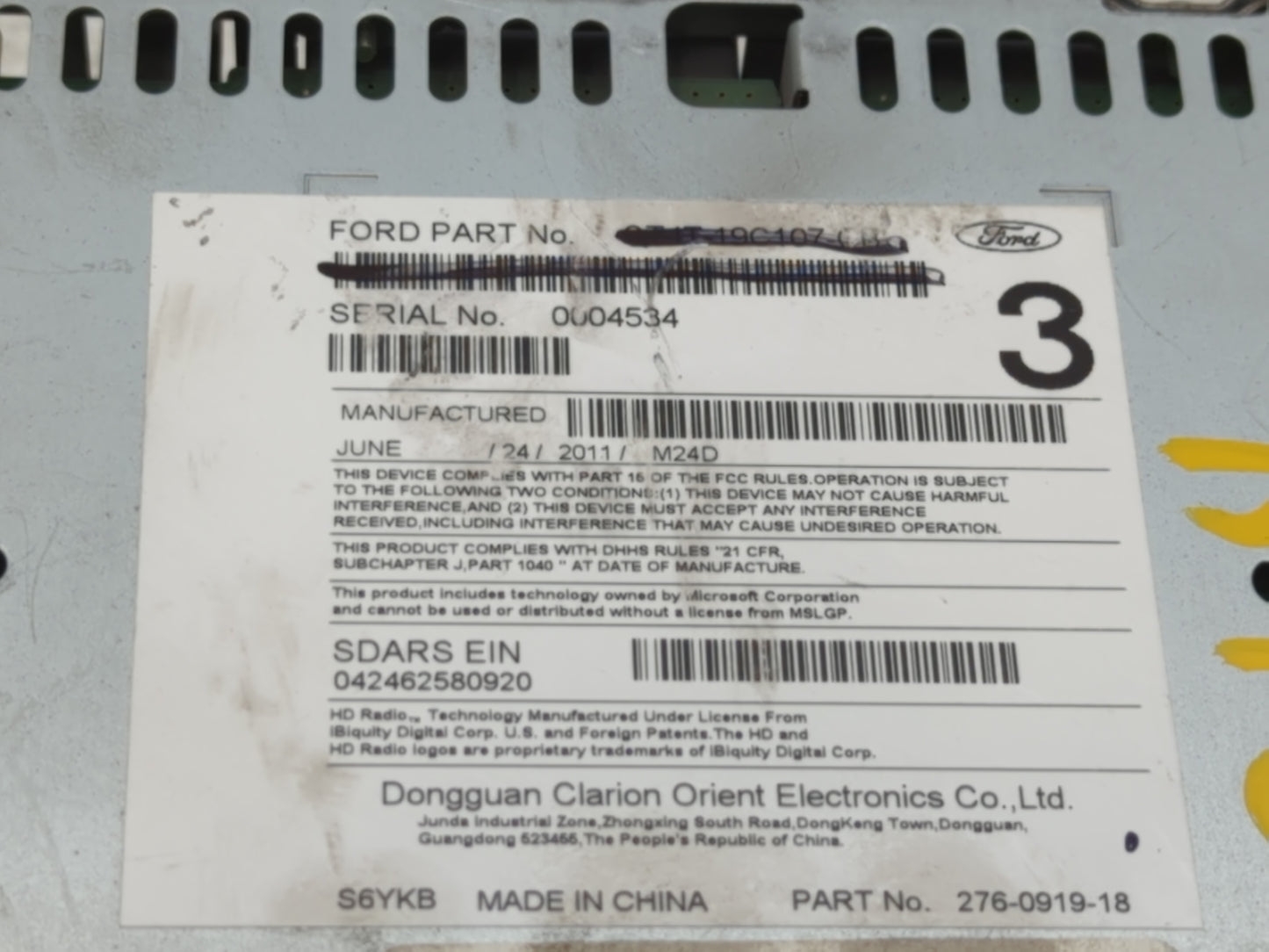 2012-2012 Ford Edge Am Fm Cd Player Radio Receiver - Oemusedautoparts1.com