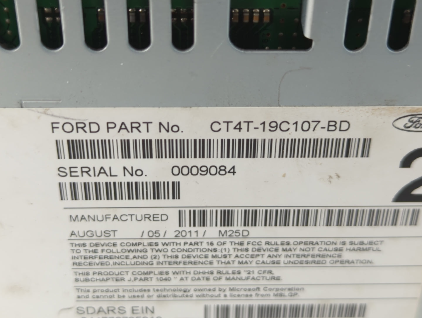 2012 Ford Edge Radio AM FM Cd Player Receiver Replacement P/N:CT4T-19C107-BD Fits Fits 2013 OEM Used Auto Parts - Oemusedaut