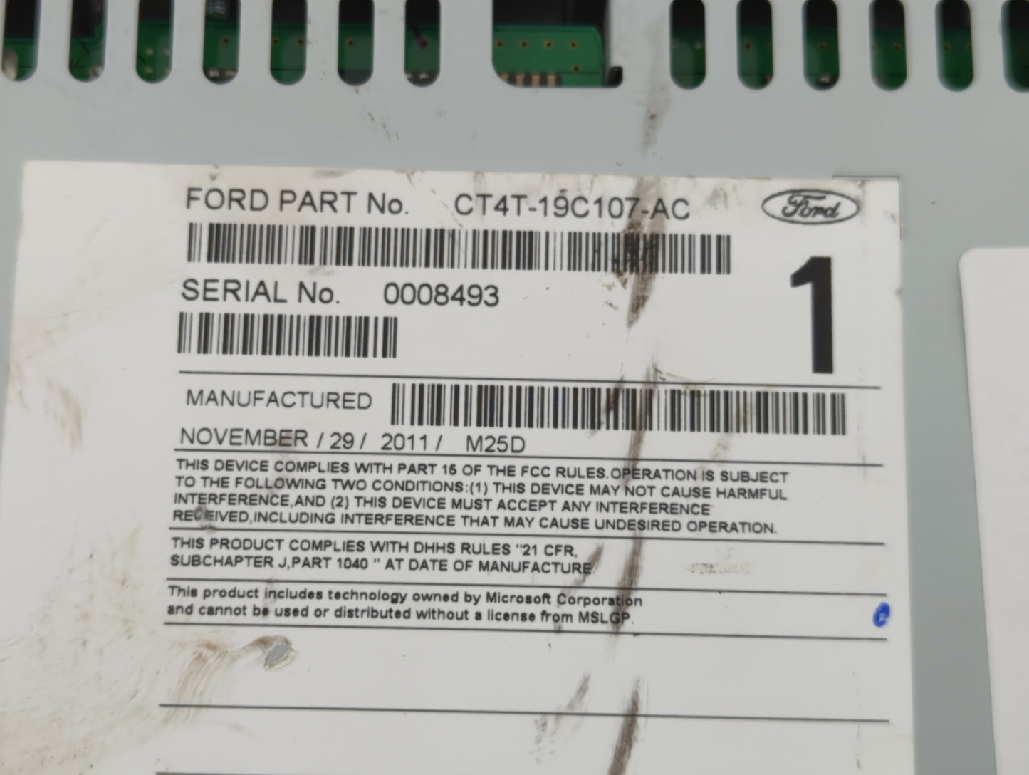 2012 Ford Edge Radio AM FM Cd Player Receiver Replacement P/N:CT4T-19C107-AC Fits Fits 2013 OEM Used Auto Parts - Oemusedaut