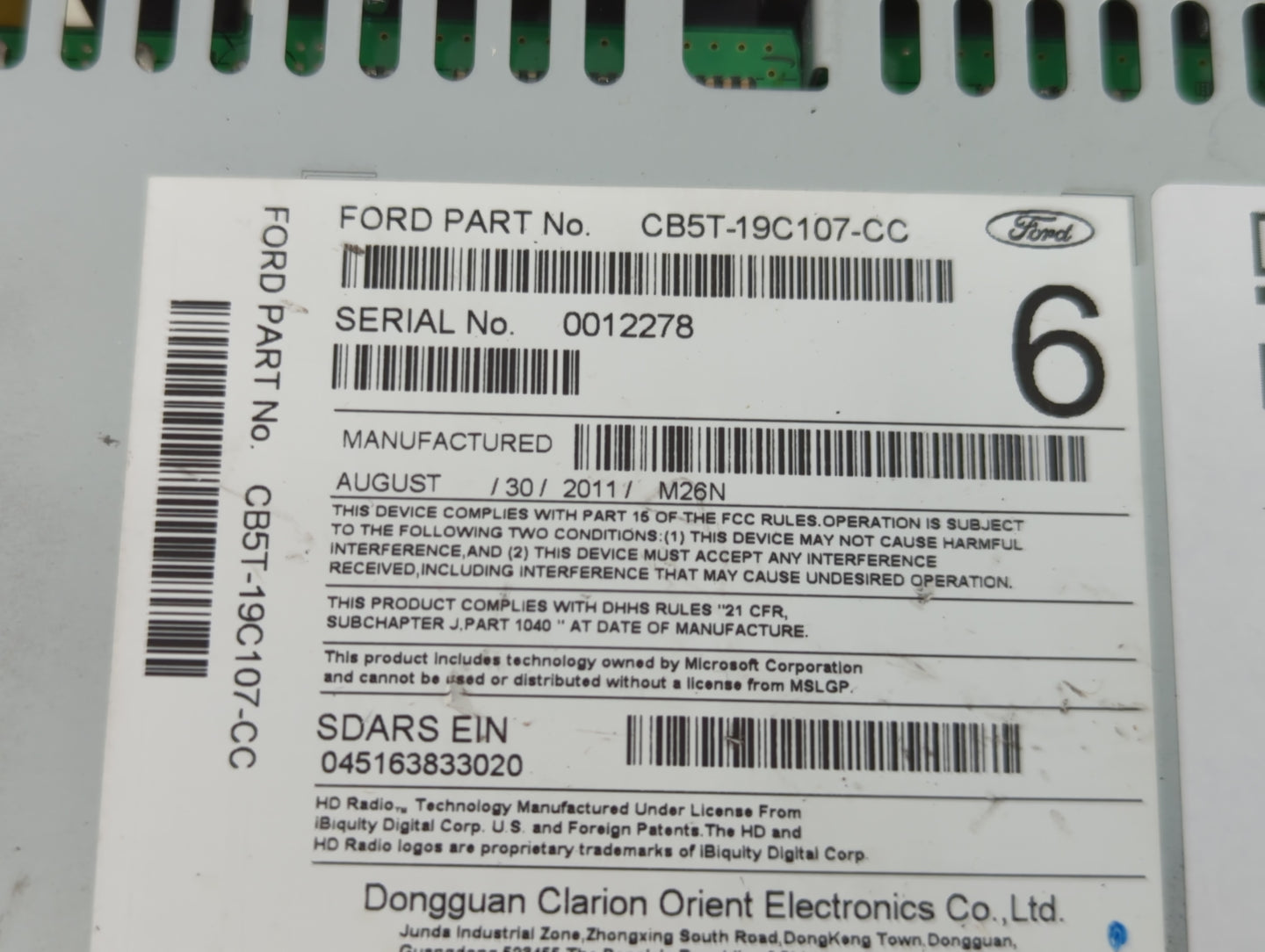2012 Ford Explorer Radio AM FM Cd Player Receiver Replacement P/N:CB5T-19C107-CC Fits OEM Used Auto Parts - Oemusedautoparts