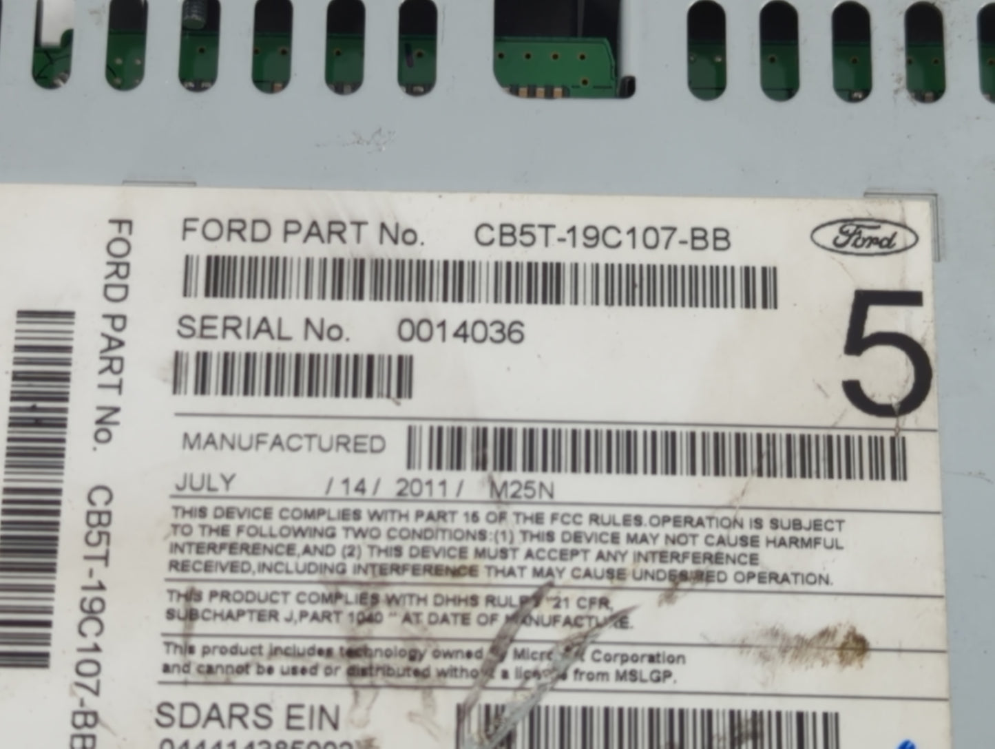 2012 Ford Explorer Radio AM FM Cd Player Receiver Replacement P/N:CB5T-19C107-BC CB5T-19C107-CC Fits OEM Used Auto Parts - O