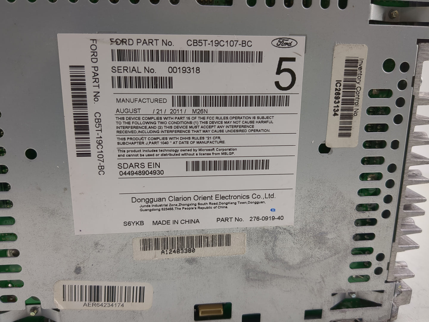2012 Ford Explorer Radio AM FM Cd Player Receiver Replacement P/N:CB5T-19C107-BC Fits OEM Used Auto Parts - Oemusedautoparts