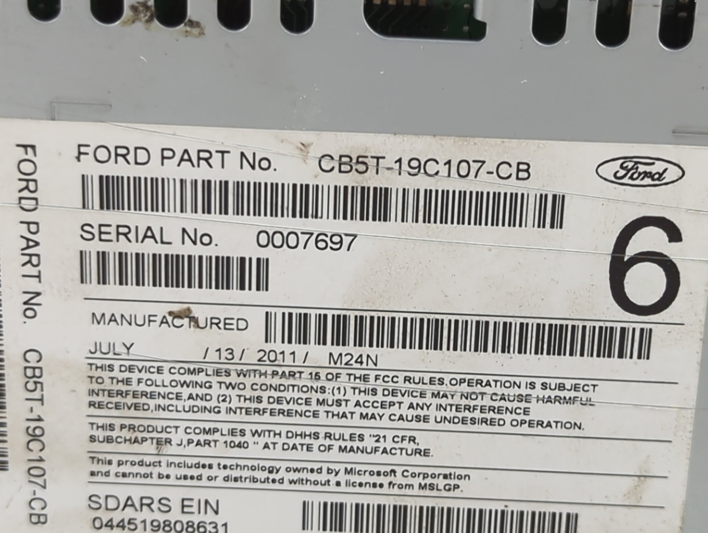 2012 Ford Explorer Radio AM FM Cd Player Receiver Replacement P/N:CB5T-19C107-CB PU-3458L-B, 276-0919-21 Fits OEM Used Auto 