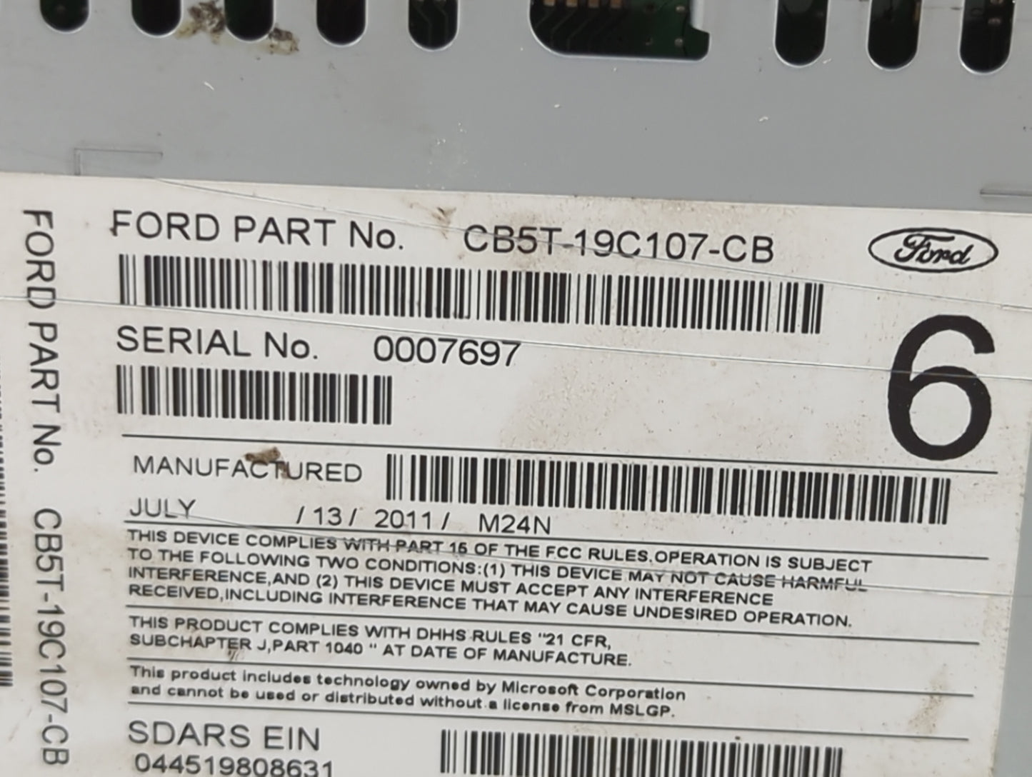 2012 Ford Explorer Radio AM FM Cd Player Receiver Replacement P/N:CB5T-19C107-CB PU-3458L-B, 276-0919-21 Fits OEM Used Auto 