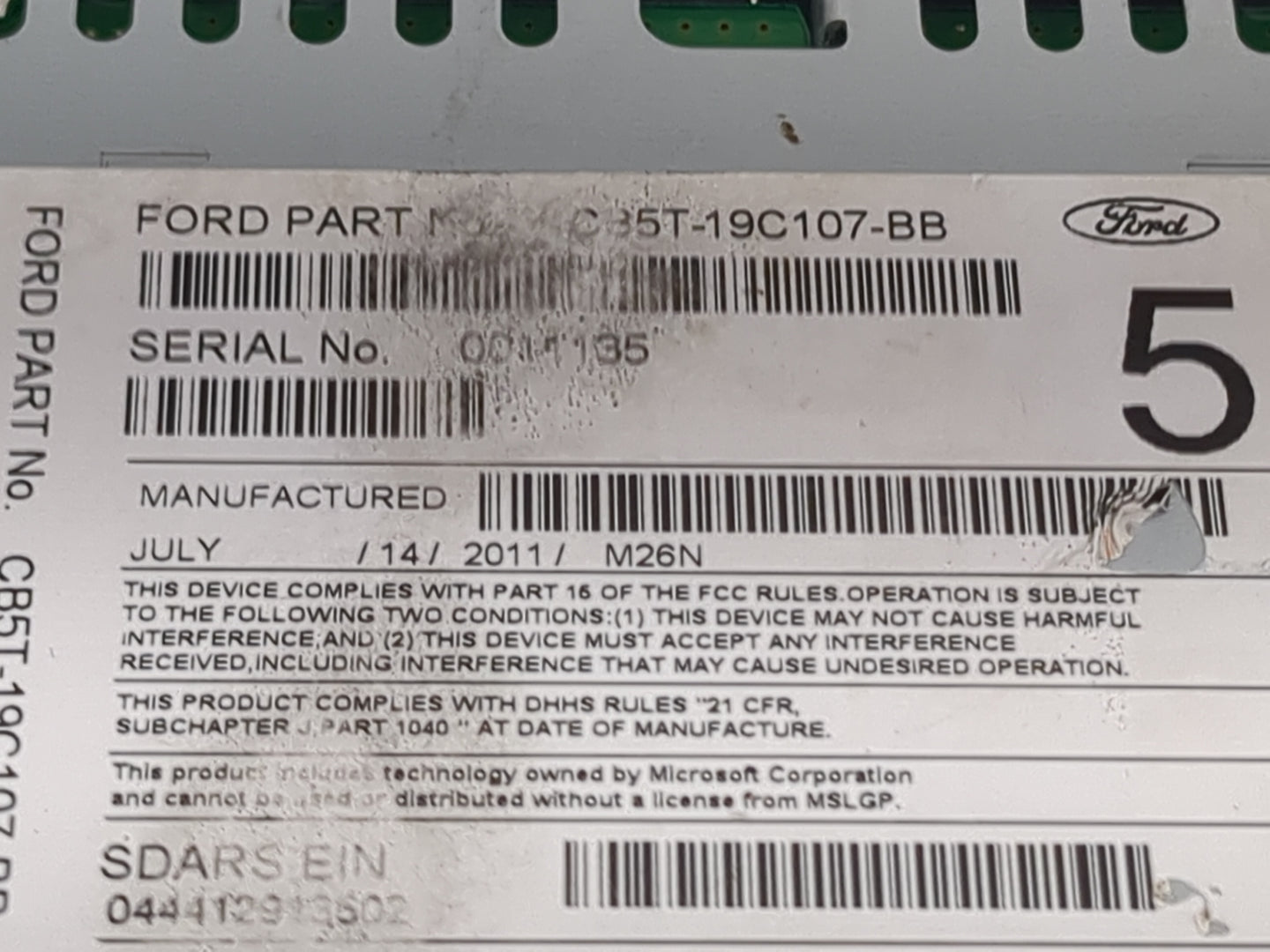 2012 Ford Explorer Radio AM FM Cd Player Receiver Replacement P/N:PU-3457L-B CB5T-19C107-BB Fits OEM Used Auto Parts - Oemus
