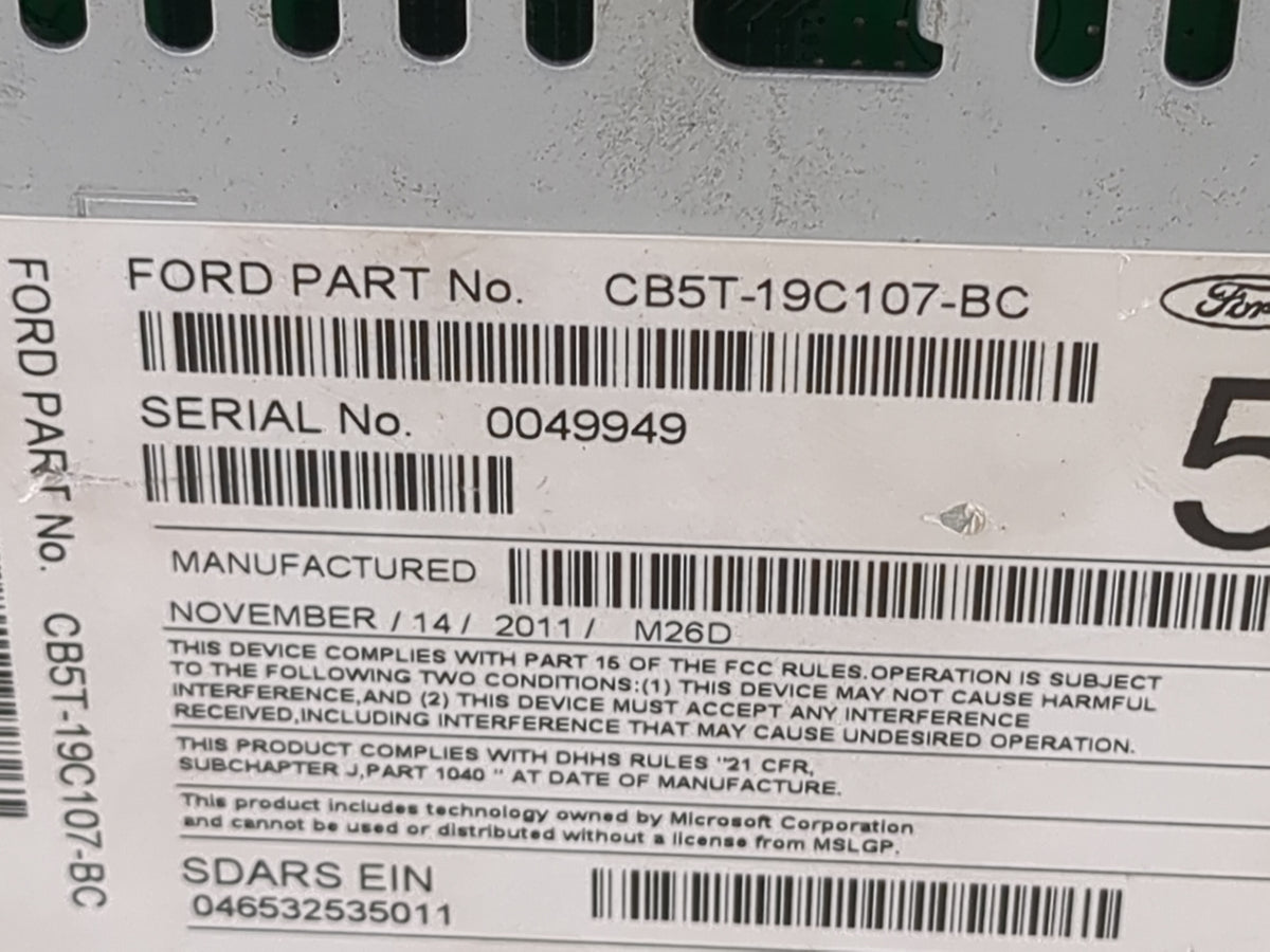 2012 Ford Explorer Radio AM FM Cd Player Receiver Replacement P/N:CB5T-19C107-BC PU-3457L-C Fits OEM Used Auto Parts - Oemus