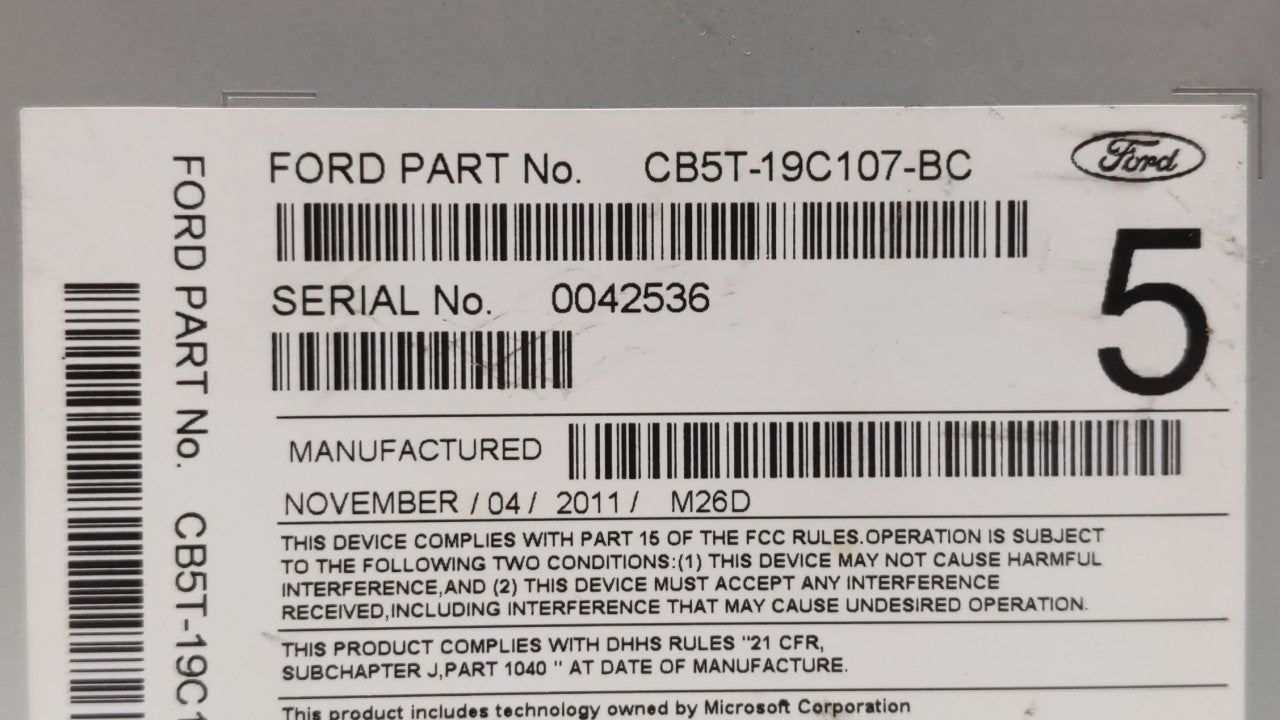 2012 Ford Explorer Radio AM FM Cd Player Receiver Replacement P/N:CB5T-19C107-BC CB5T-19C107-BB Fits OEM Used Auto Parts - O