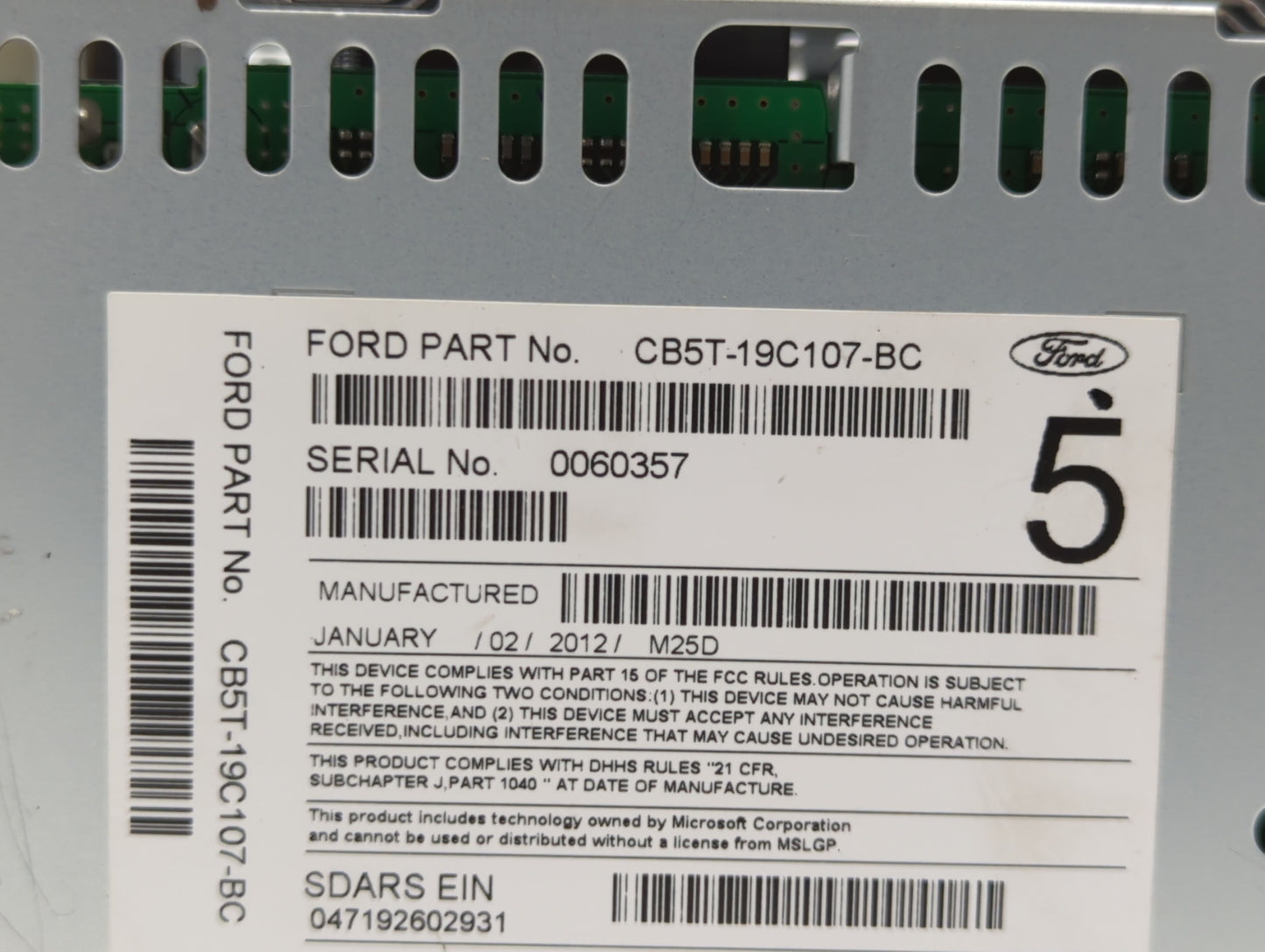 2012 Ford Explorer Radio AM FM Cd Player Receiver Replacement P/N:CB5T-19C107-BC CB5T-19C107-BB Fits OEM Used Auto Parts - O