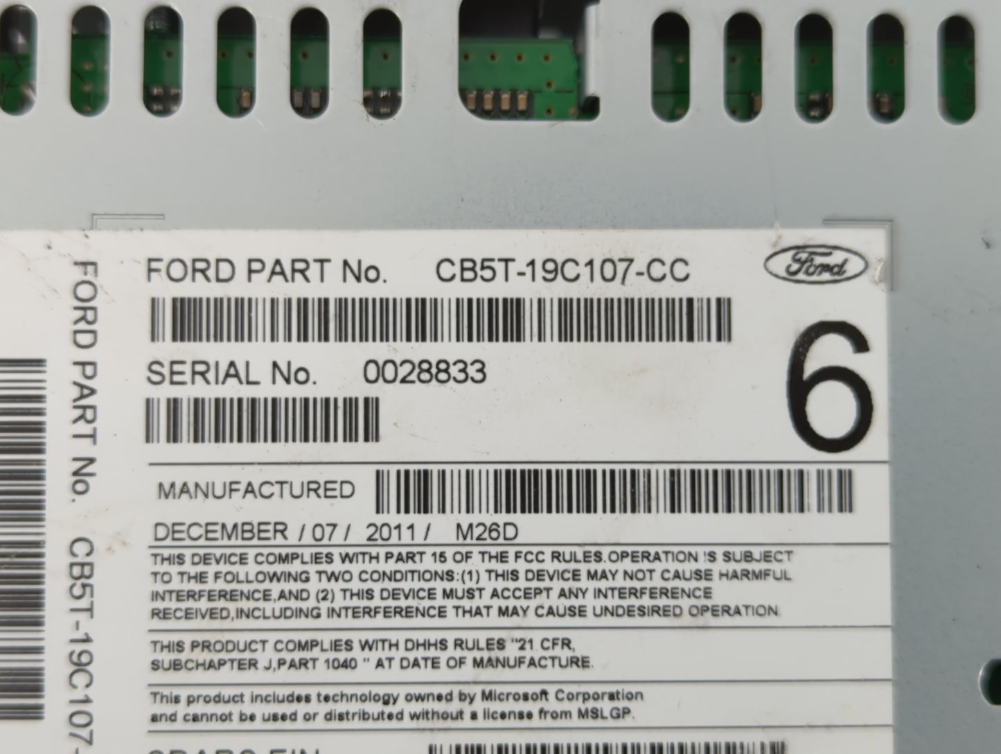 2012 Ford Explorer Radio AM FM Cd Player Receiver Replacement P/N:CB5T-19C107-CC CB5T-19C107-CB Fits OEM Used Auto Parts - O