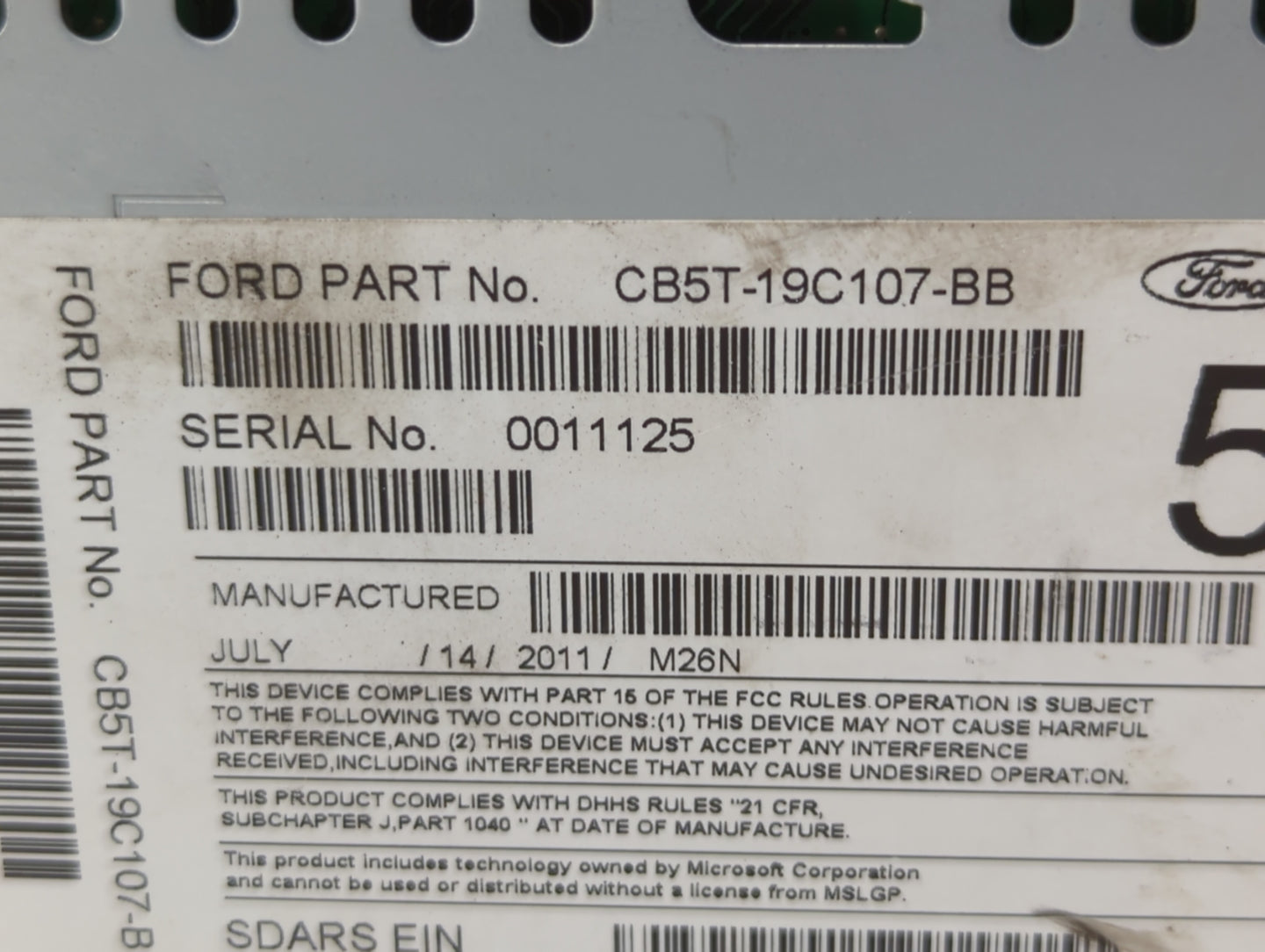 2012 Ford Explorer Radio AM FM Cd Player Receiver Replacement P/N:CB5T-19C107-BB CB5T-19C107-AB Fits OEM Used Auto Parts - O