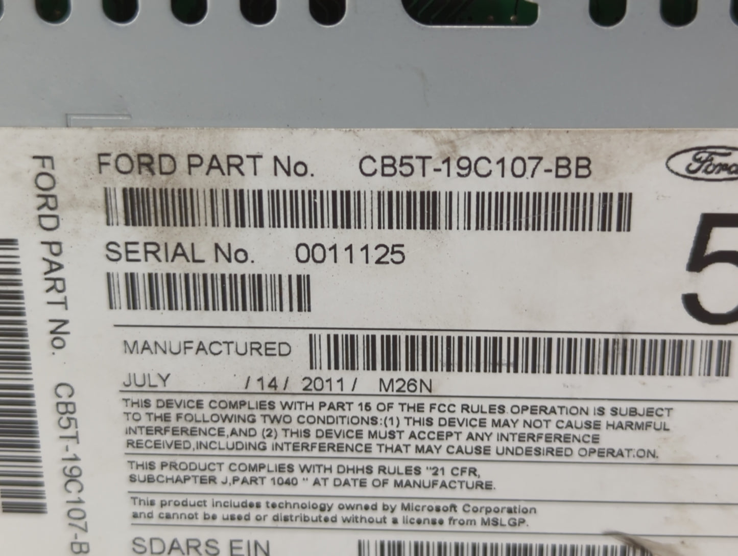 2012 Ford Explorer Radio AM FM Cd Player Receiver Replacement P/N:CB5T-19C107-BB CB5T-19C107-AB Fits OEM Used Auto Parts - O