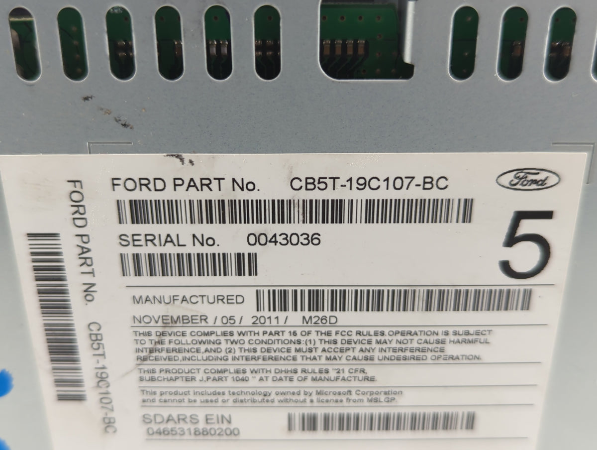 2012 Ford Explorer Radio AM FM Cd Player Receiver Replacement P/N:CB5T-19C107-BC OEM Used Auto Parts - Oemusedautoparts1.com