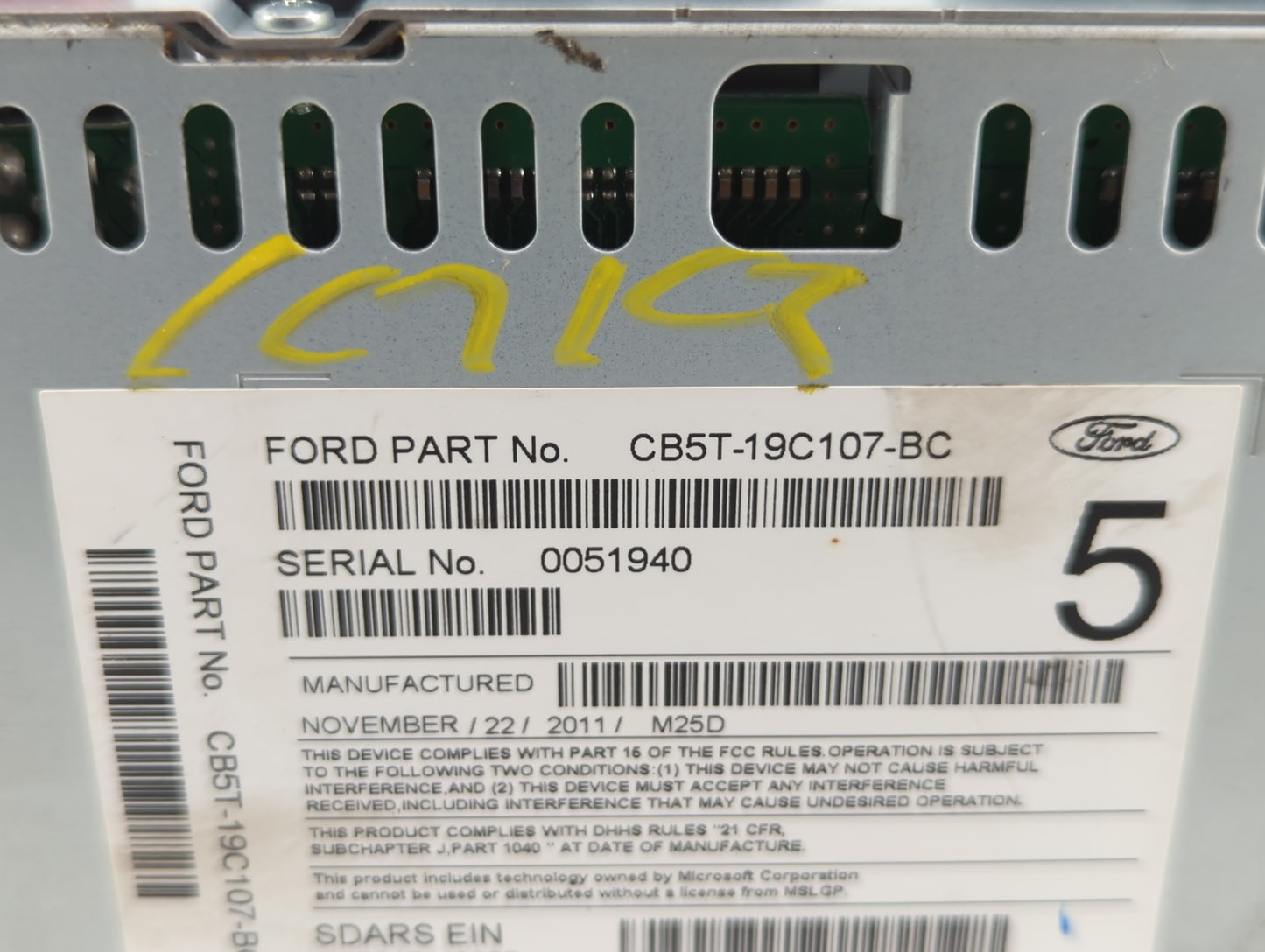 2012 Ford Explorer Radio AM FM Cd Player Receiver Replacement P/N:CB5T-19C107-BC Fits OEM Used Auto Parts - Oemusedautoparts