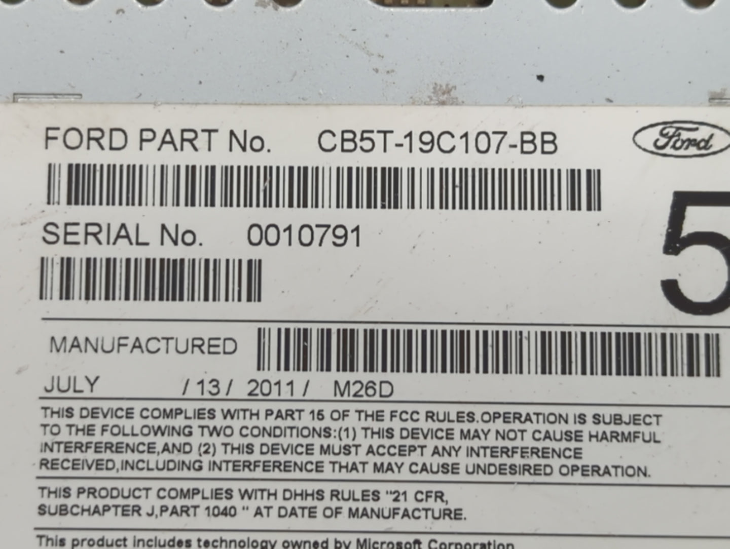 2012 Ford Explorer Radio AM FM Cd Player Receiver Replacement P/N:CB5T-19C107-BB Fits OEM Used Auto Parts - Oemusedautoparts