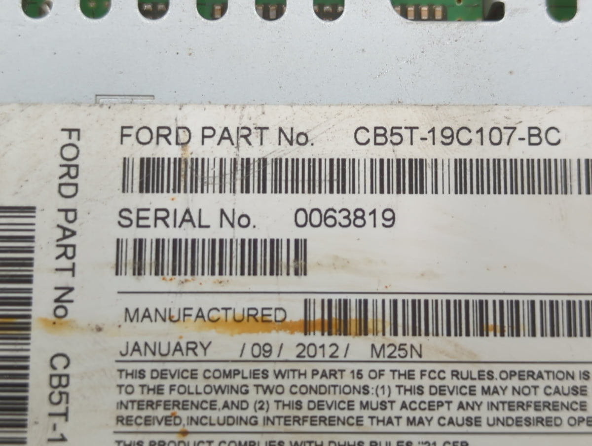 2012 Ford Explorer Radio AM FM Cd Player Receiver Replacement P/N:CB5T-19C107-BC OEM Used Auto Parts - Oemusedautoparts1.com