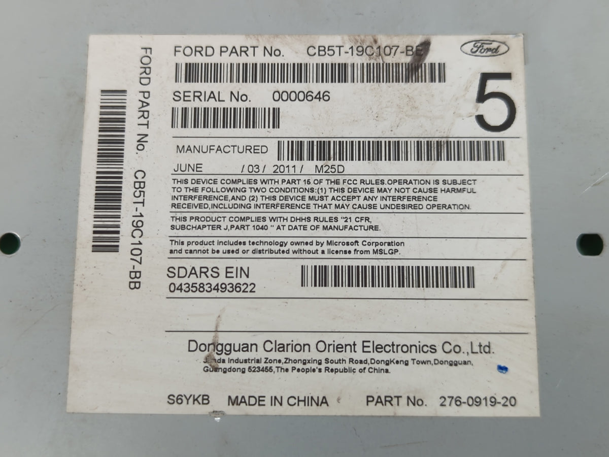 2012 Ford Explorer Radio AM FM Cd Player Receiver Replacement P/N:CB5T-19C107-BB Fits OEM Used Auto Parts - Oemusedautoparts