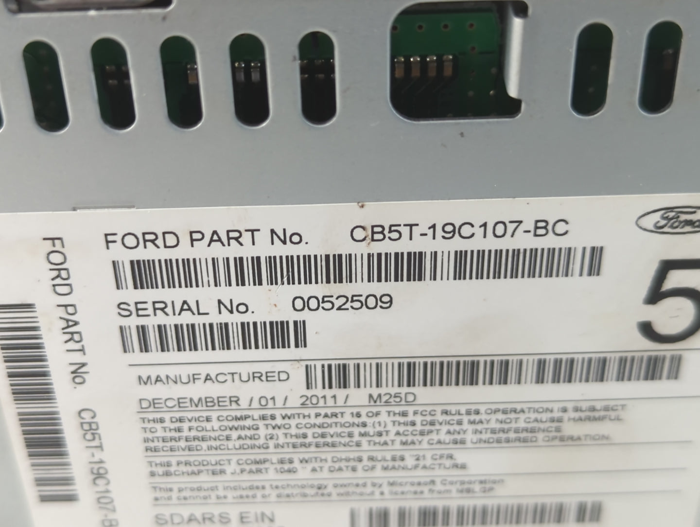 2012 Ford Explorer Radio AM FM Cd Player Receiver Replacement P/N:CB5T-19C107-BC Fits OEM Used Auto Parts - Oemusedautoparts