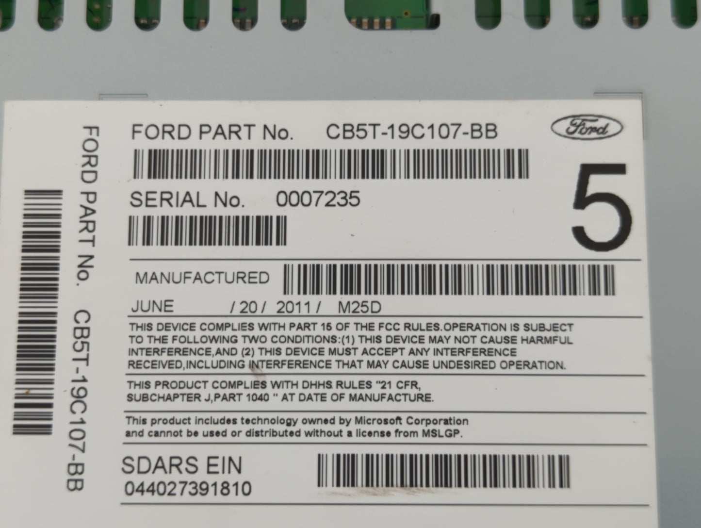 2012 Ford Explorer Radio AM FM Cd Player Receiver Replacement P/N:CB5T-19C107-BB Fits OEM Used Auto Parts - Oemusedautoparts