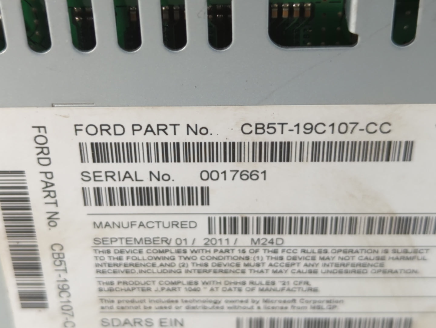 2012 Ford Explorer Radio AM FM Cd Player Receiver Replacement P/N:CB5T-19C107-CC Fits OEM Used Auto Parts - Oemusedautoparts