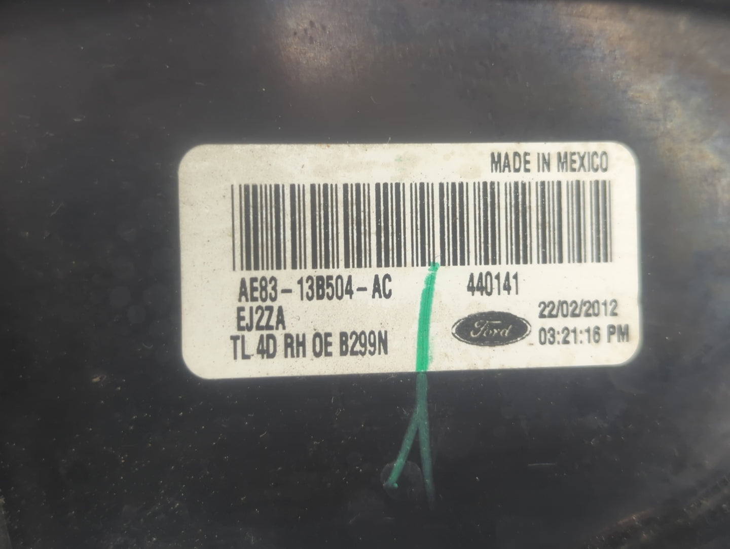 2011-2013 Ford Fiesta Tail Light Assembly Passenger Right OEM P/N:AE83-13B504-AC Fits Fits 2011 2012 2013 OEM Used Auto Part
