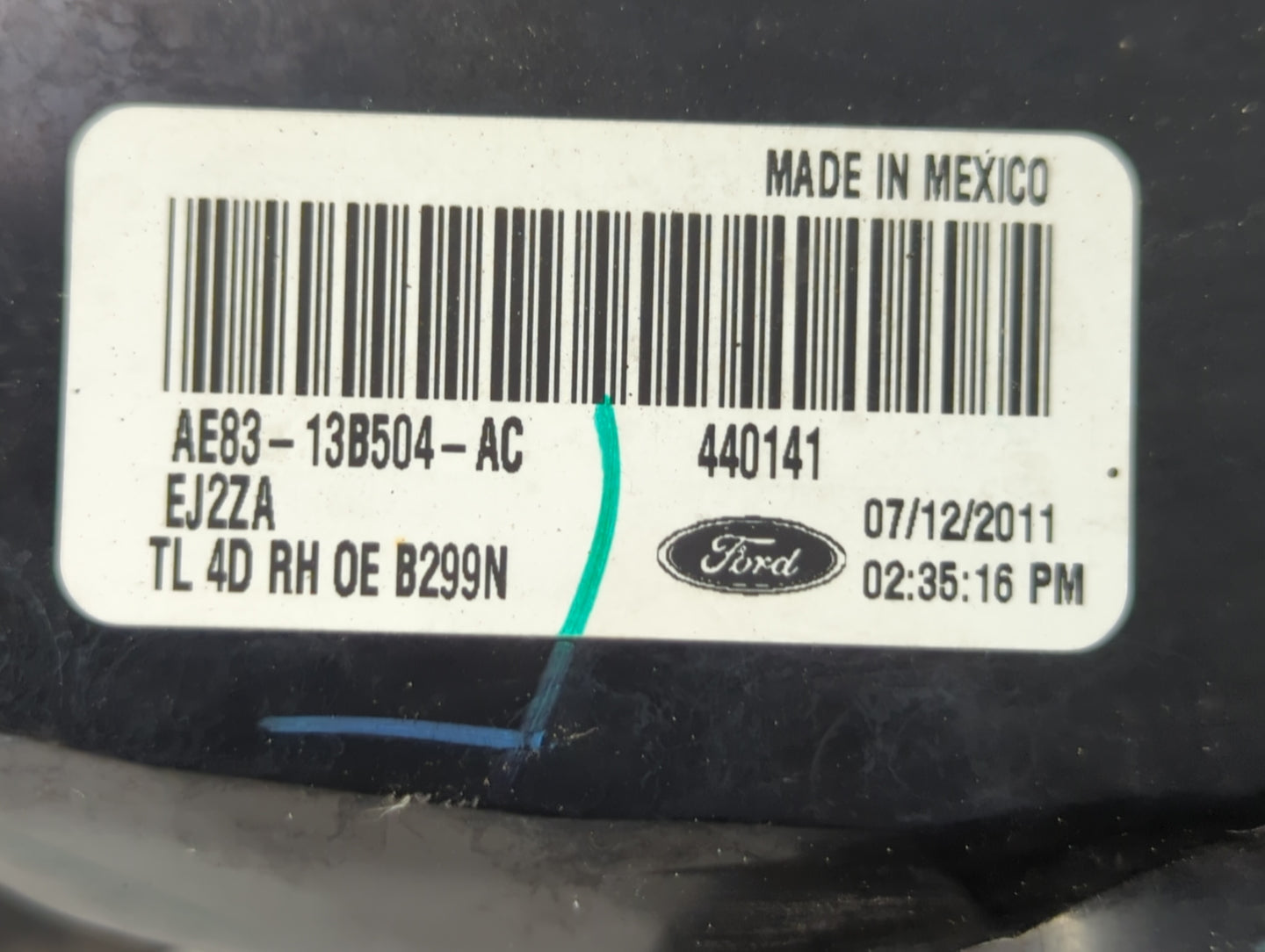 2011-2013 Ford Fiesta Tail Light Assembly Passenger Right OEM P/N:AE83-13B505-AC Fits Fits 2011 2012 2013 OEM Used Auto Part