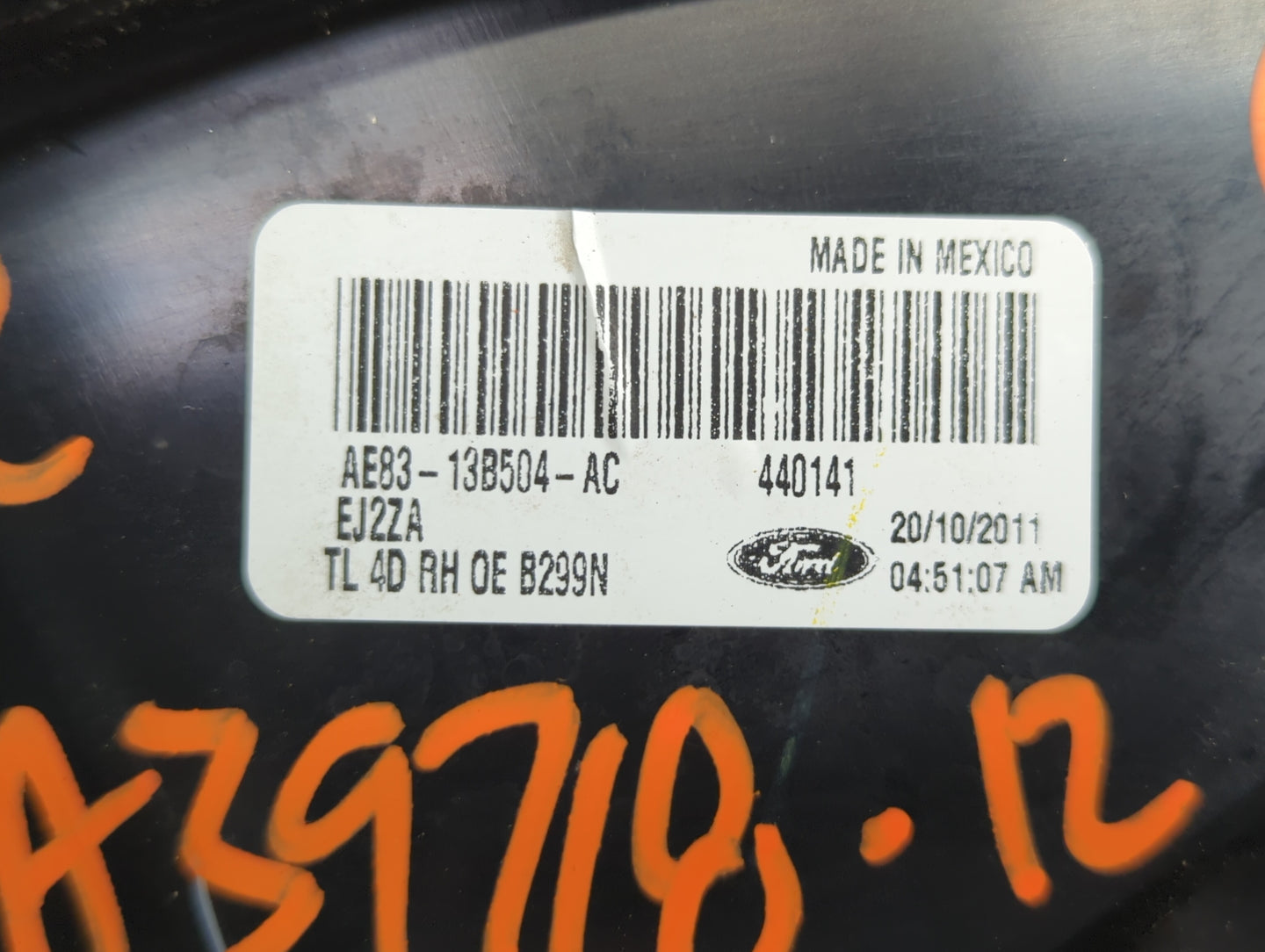 2011-2013 Ford Fiesta Tail Light Assembly Passenger Right OEM P/N:AE83-13B504-AC Fits Fits 2011 2012 2013 OEM Used Auto Part