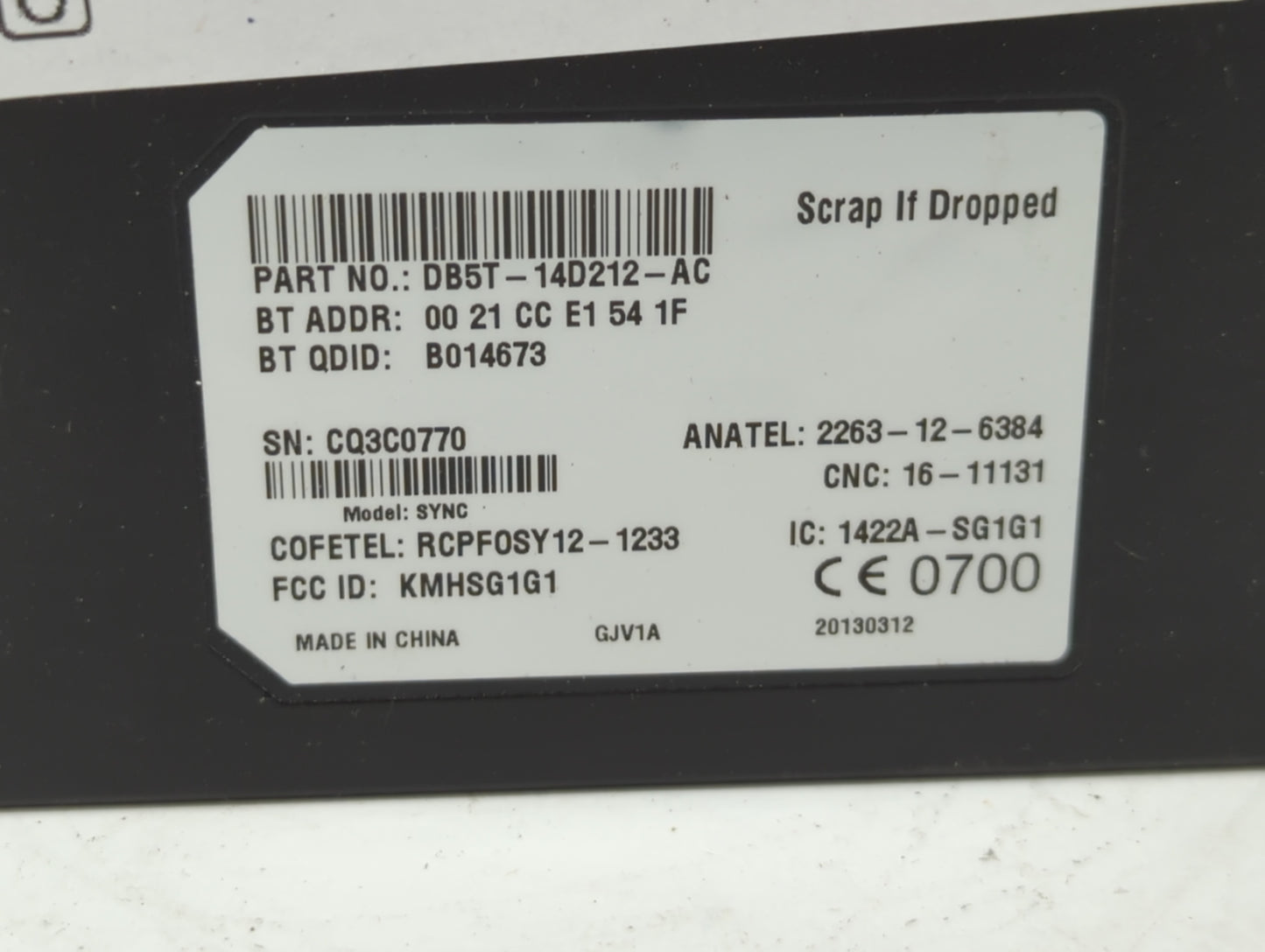 2012 Ford Focus Bluetooth Phone Communication Control Module Ccm Oem - Oemusedautoparts1.com
