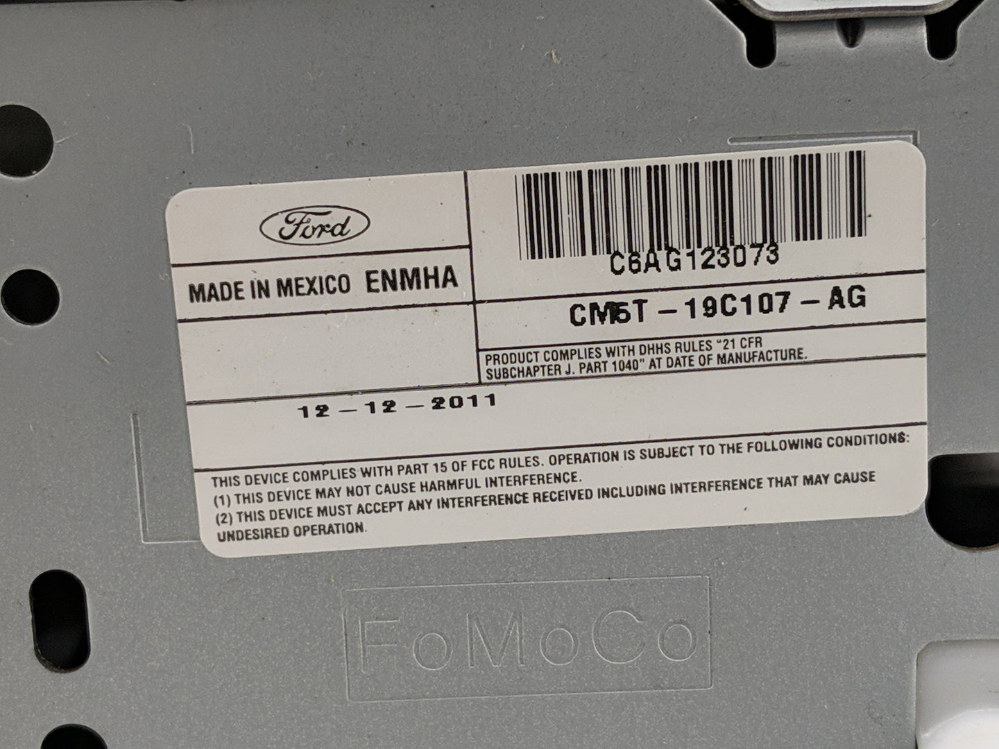 2012-2014 Ford Focus Radio AM FM Cd Player Receiver Replacement P/N:CM5T-19C107-AG Fits Fits 2012 2013 2014 OEM Used Auto Pa
