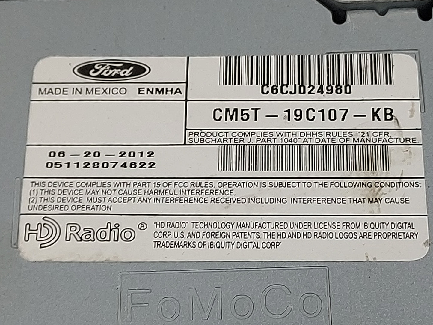 2012-2014 Ford Focus Radio AM FM Cd Player Receiver Replacement P/N:CH5T-19C107-KB Fits Fits 2012 2013 2014 OEM Used Auto Pa