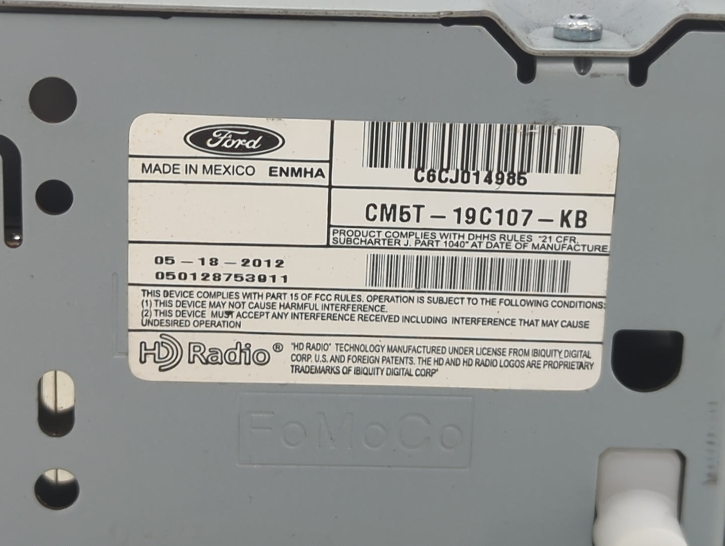 2012-2014 Ford Focus Radio AM FM Cd Player Receiver Replacement P/N:CM5T-19C107-KB Fits Fits 2012 2013 2014 OEM Used Auto Pa