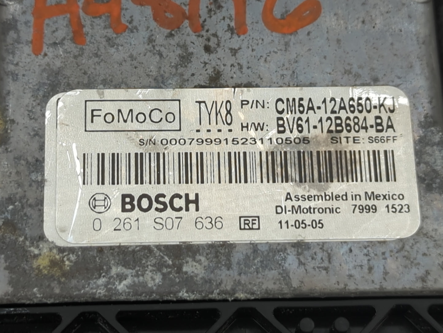 2012 Ford Focus PCM Engine Control Computer ECU ECM PCU OEM P/N:CM5A-12A650-KJ 0 261 S07 636 Fits OEM Used Auto Parts - Oemu